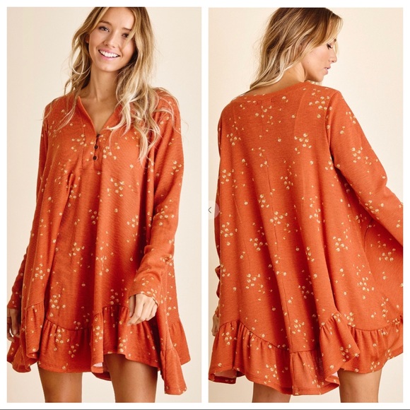 #27 Boho Floral Ruffle Hem Tunic Dress - Picture 4 of 6